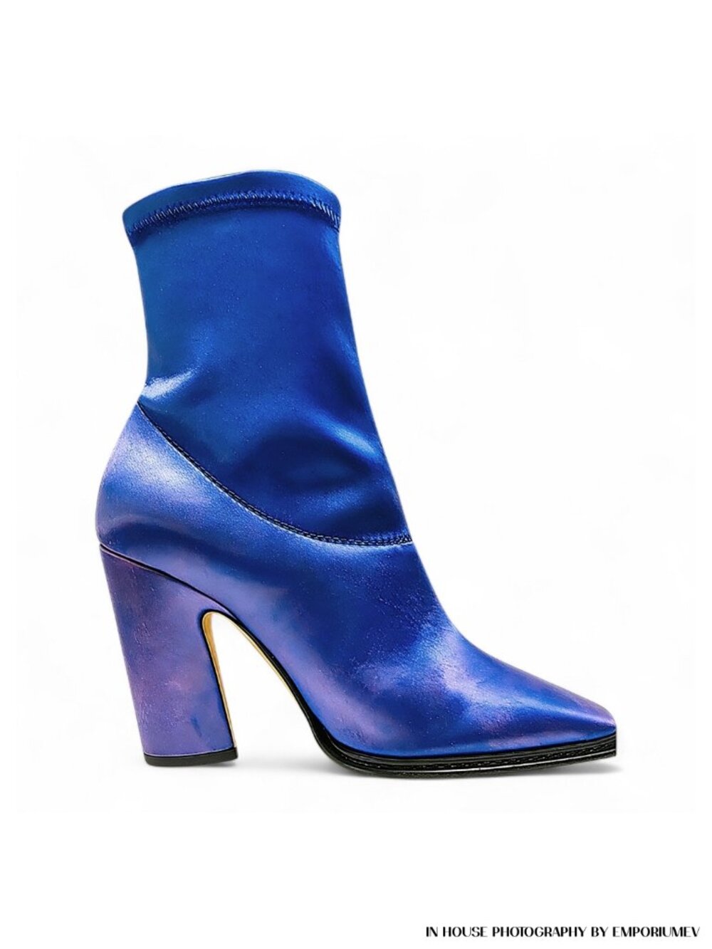 Jimmy Choo Mica Blue Satin Closed Square Toe Sock Boots 7 US (0462)